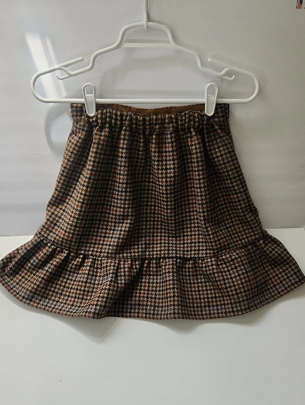 J. Crew Mercantile Brown & Black Houndstooth Ruffle Hem Mini Skirt
